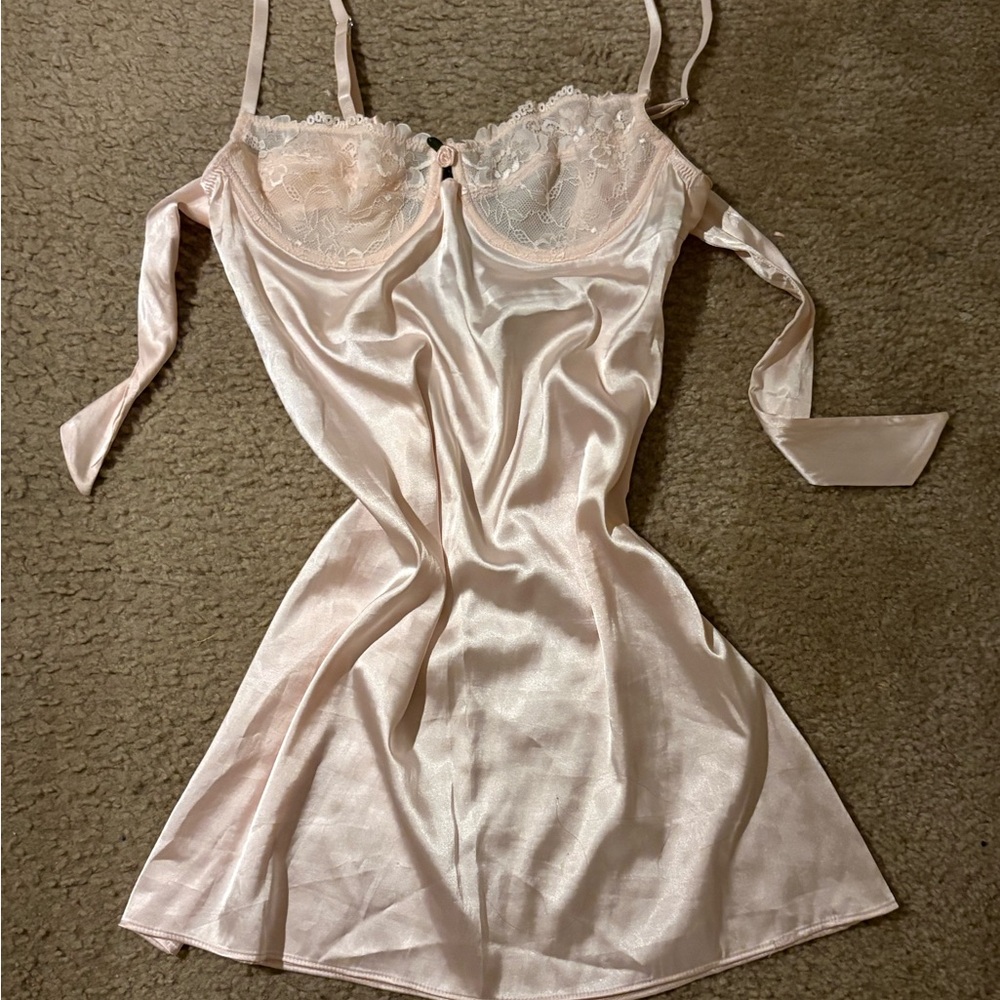 Vintage Satin Lace Chemise Slip Nightgown - Blush Pink